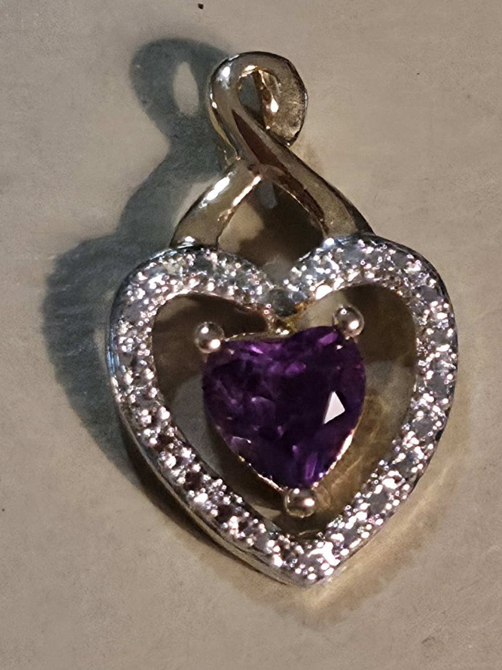 Vintage 925 Sterling Silver Heart Purple Amethyst CZ Infinity Pendant Charm